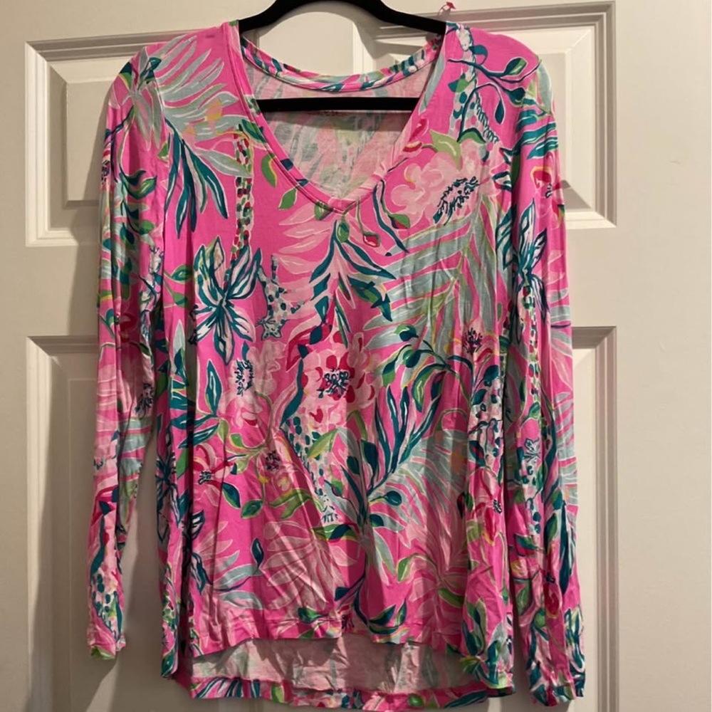Lilly Pulitzer Pink Floral Long Sleeve Top